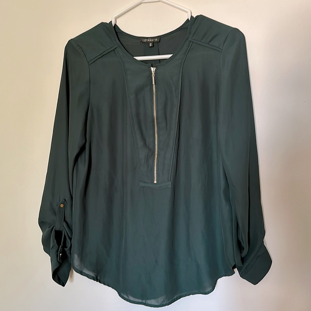 Dynamite Long Sleeve Blouse with Gold Front zipper